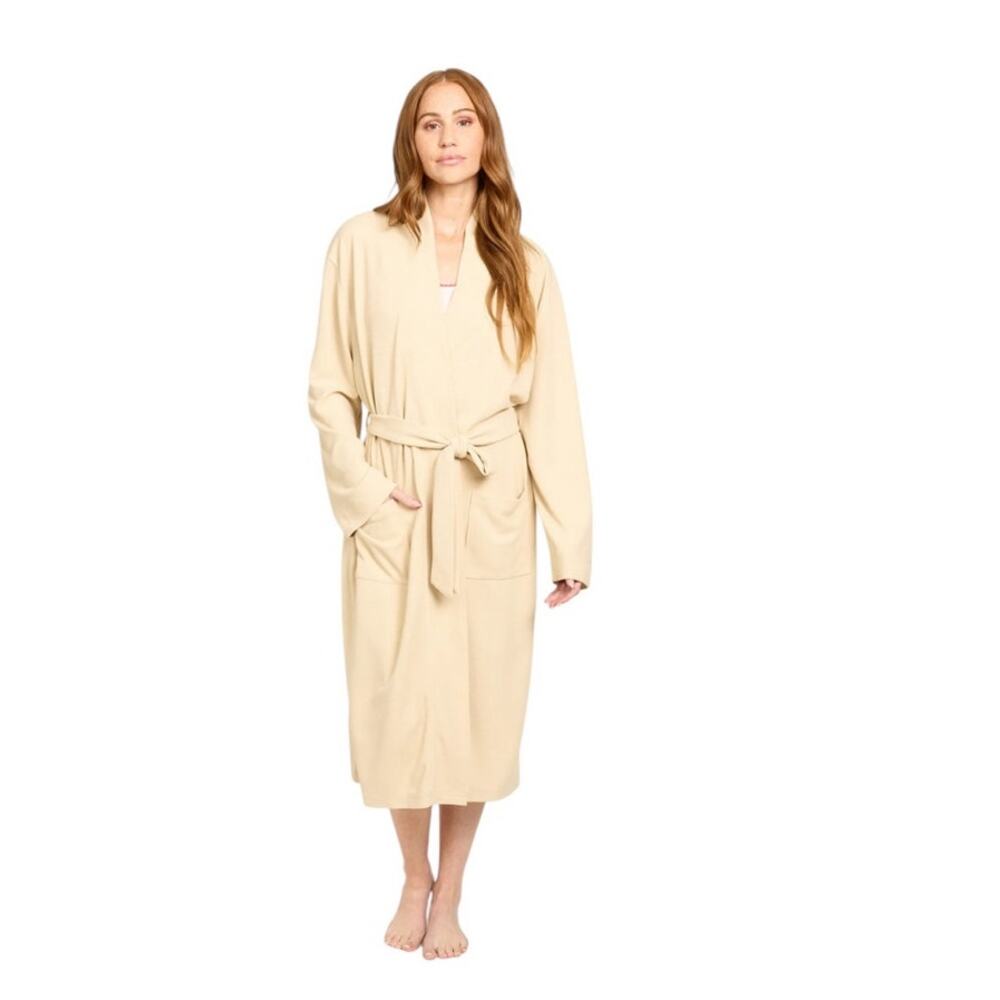 Line and Dot Waffle Knit Robe With Pockets and Self Tie Belt Size L/XL NEW